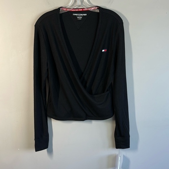 NWT Womens Tommy Hilfiger Sport Waffle Knit Faux Wrap Top Size Large Long Sleeve - Picture 2 of 11